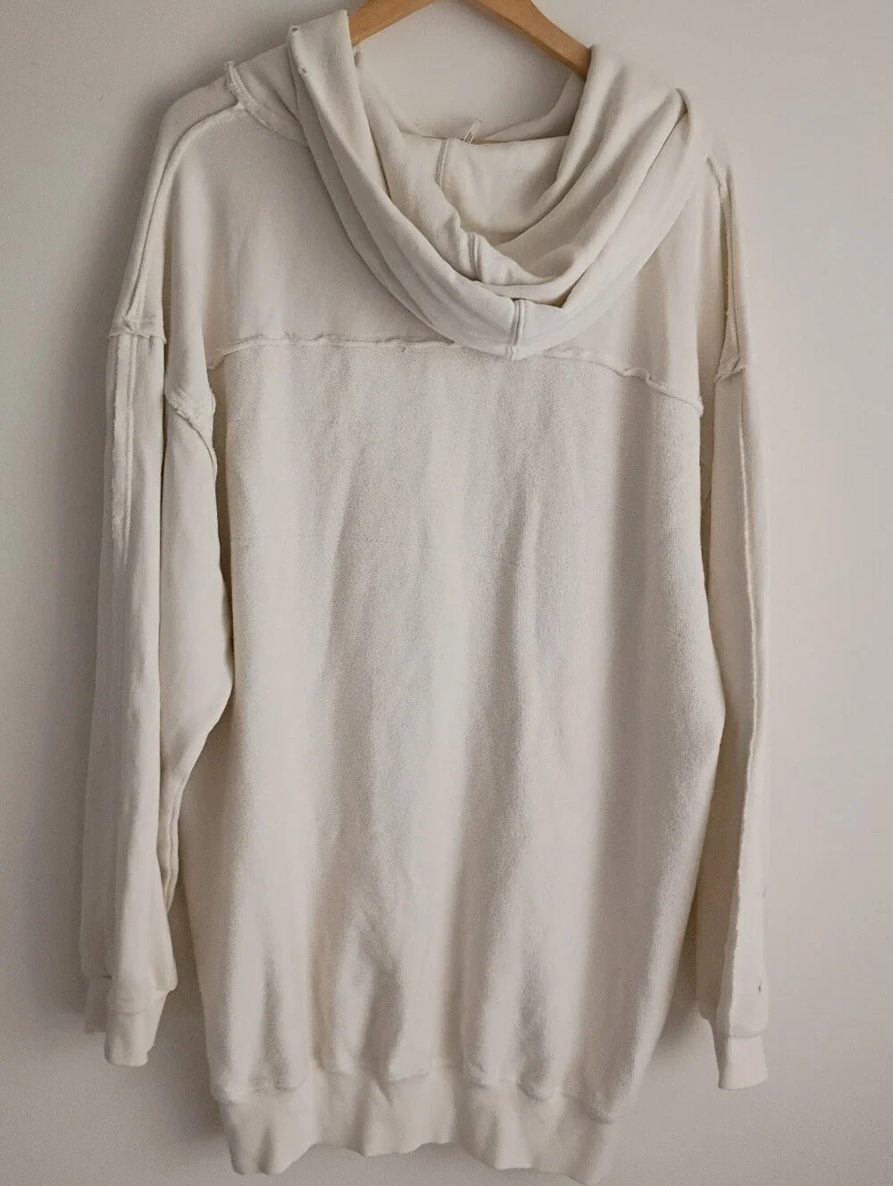 Free People Everyday Hoodie Sweatshirt Oversize Distress Harbor Fog Ivory Cream